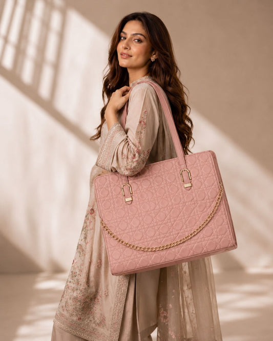 Majestic Chain Tote - Blush Pink
