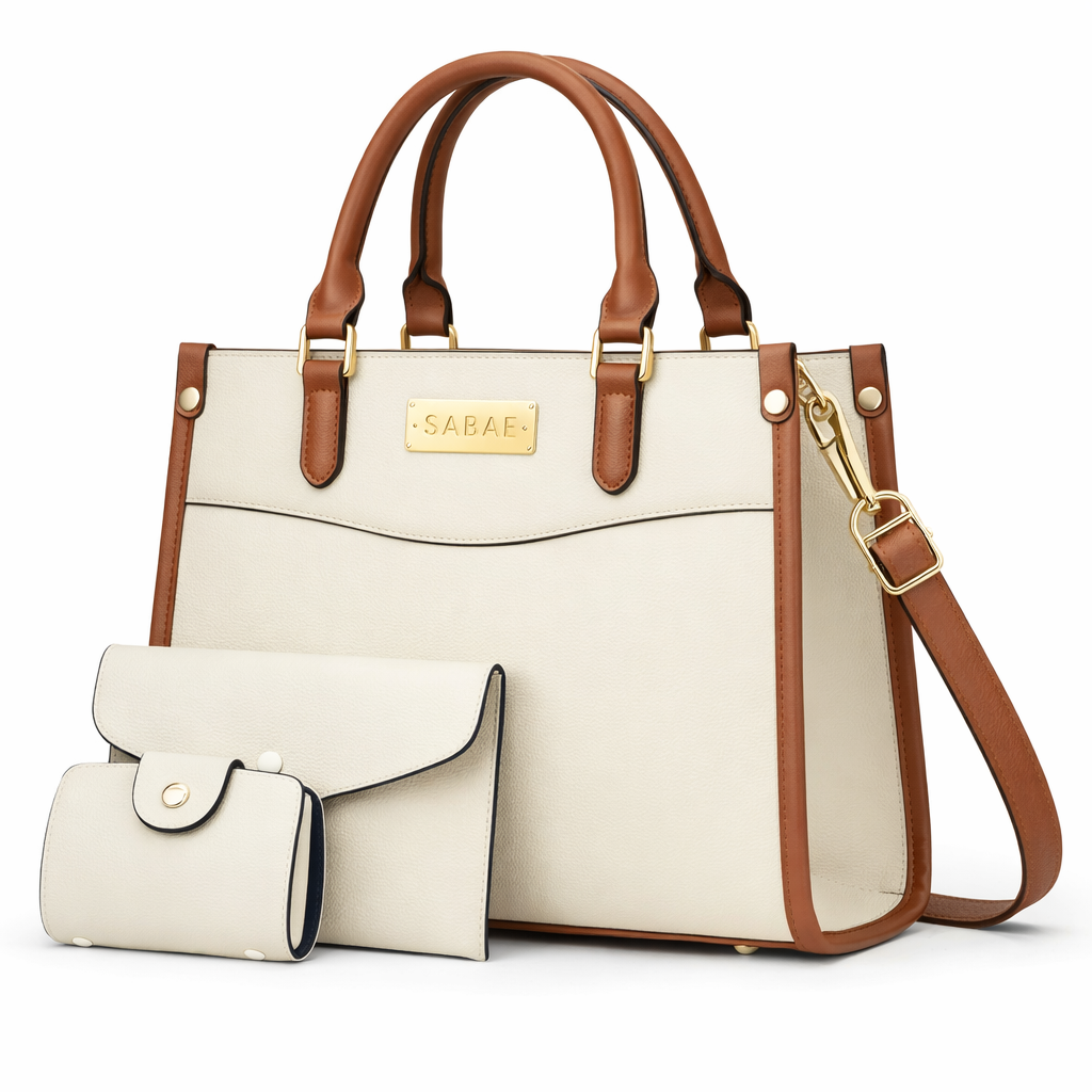 Elegant 3 Pcs Handbag Set for Women – Tote Bag with Shoulder Strap, Clutch & Wallet