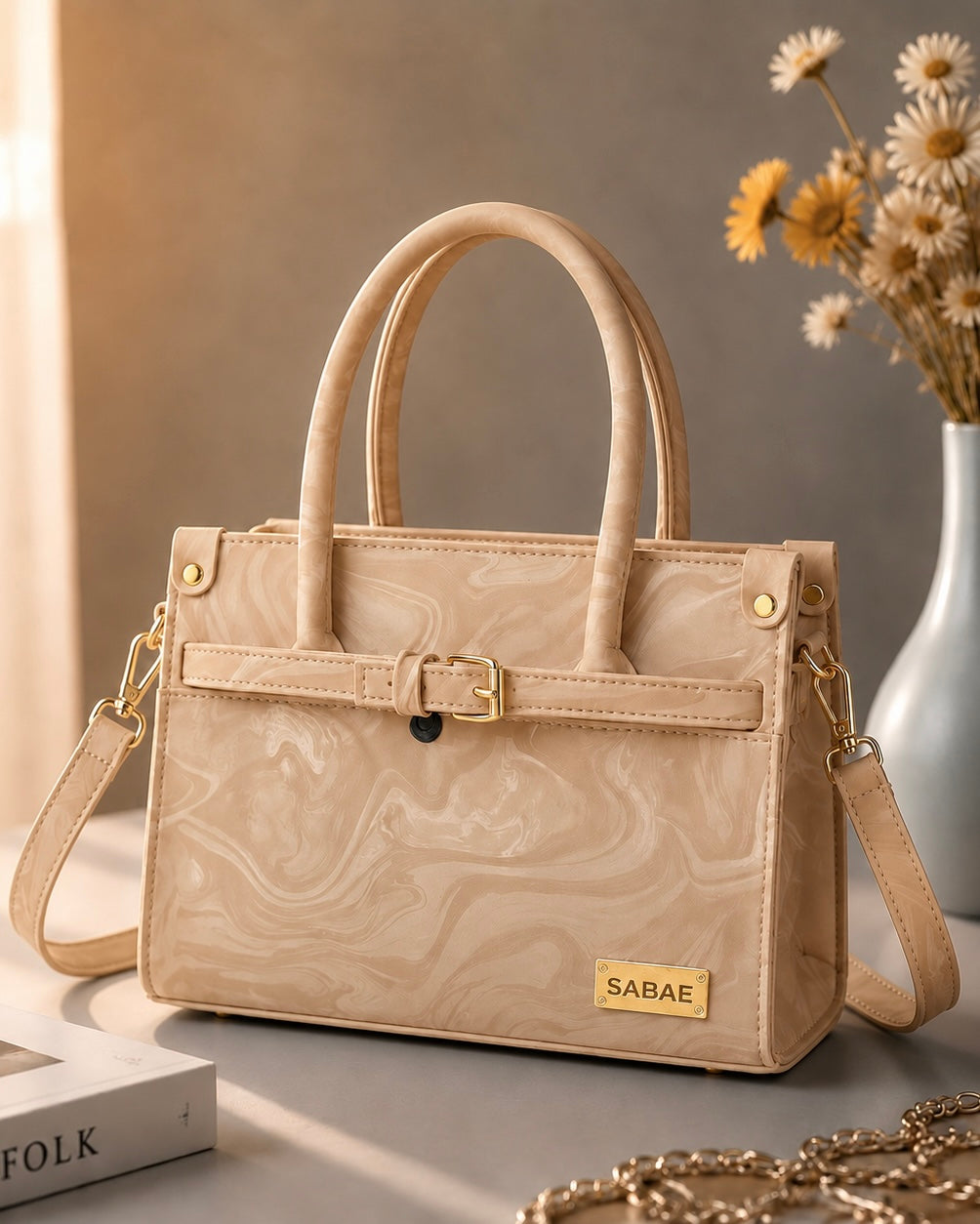 Sabaé Luxe Marble HandBag – Beige