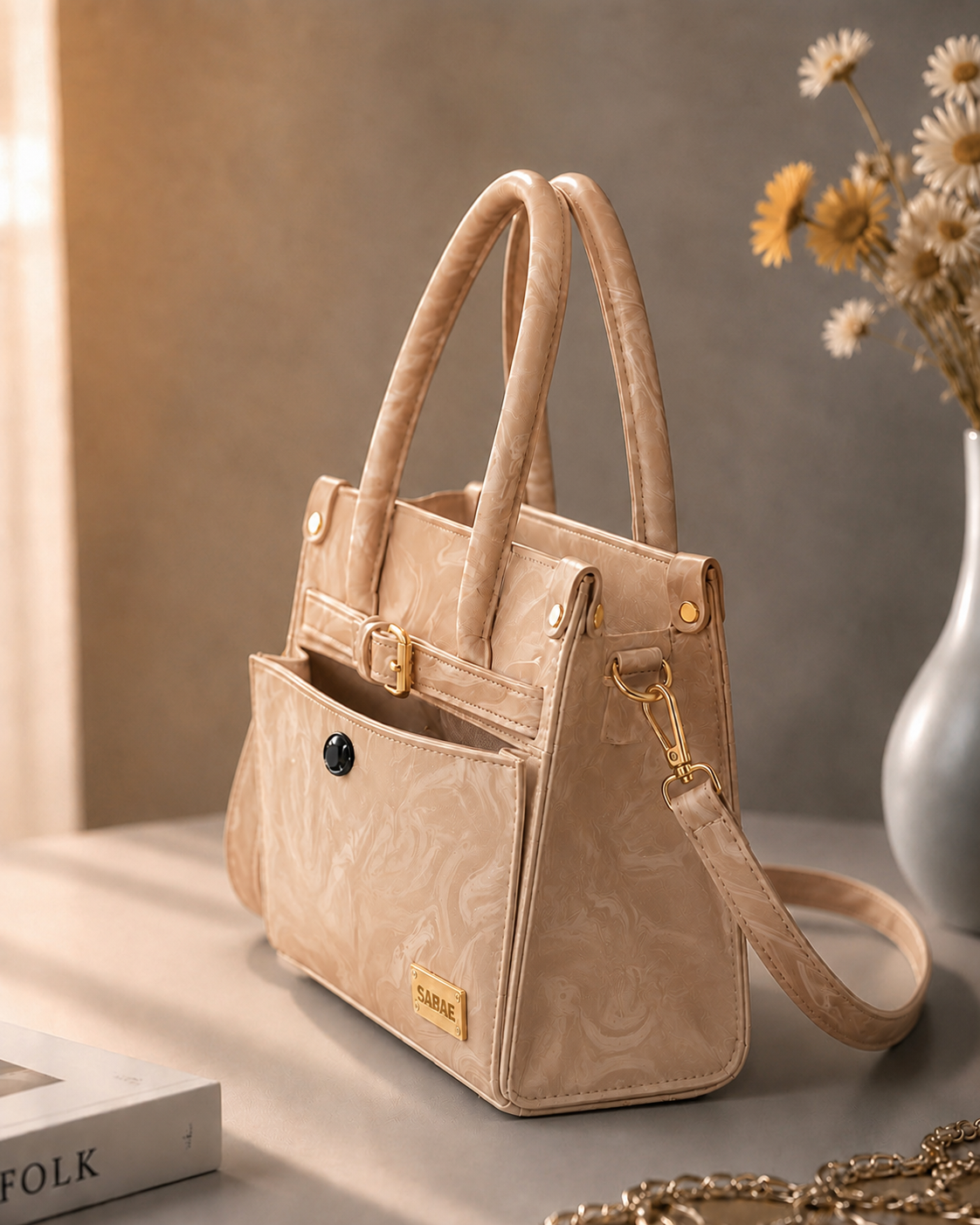 Sabaé Luxe Marble HandBag – Beige