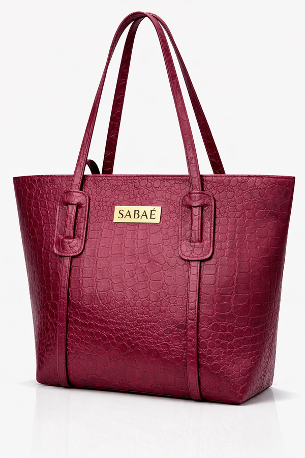 Elegant Croc-Embossed Tote Bag with Gold Logo Accent