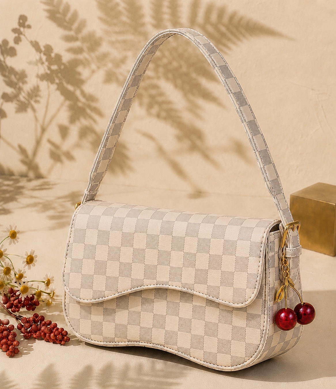 Cherry Charm Crossbody Bag – Check