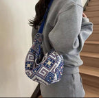 Stylish Trendy Ethnic Print Canvas Shoulder Bag with Adjustable Strap