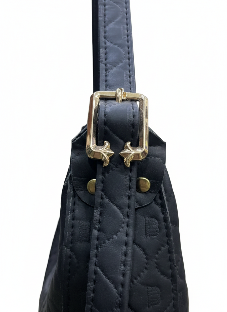 Elegant Black Moon Bag with Golden Accents and Stylish Scarf – The Ultimate Fashion Accessory