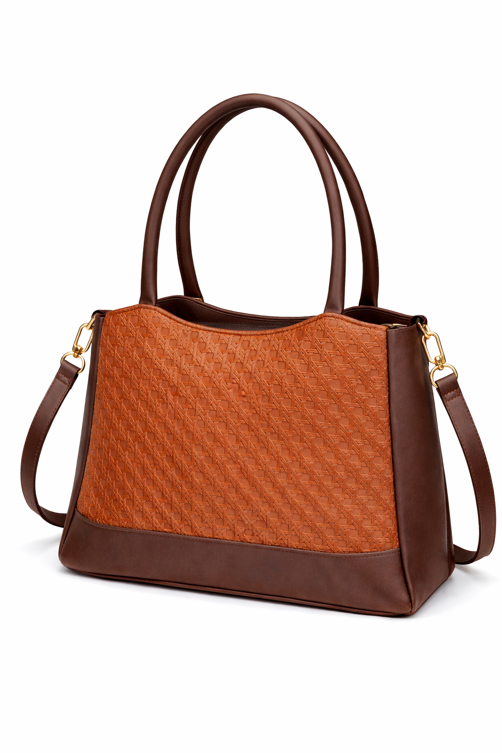 Elegant Choclate Brown Designer Handbag with Gold Hardware & Pom-Pom Charm