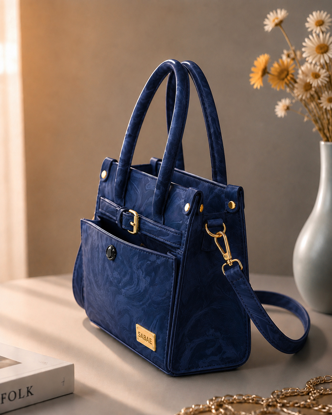Sabaé Luxe Marble HandBag – Navy Blue