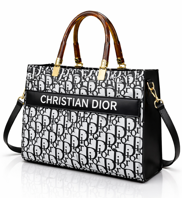 Luxury Christian Dior Printed Handbag with Stylish Handles and Strap