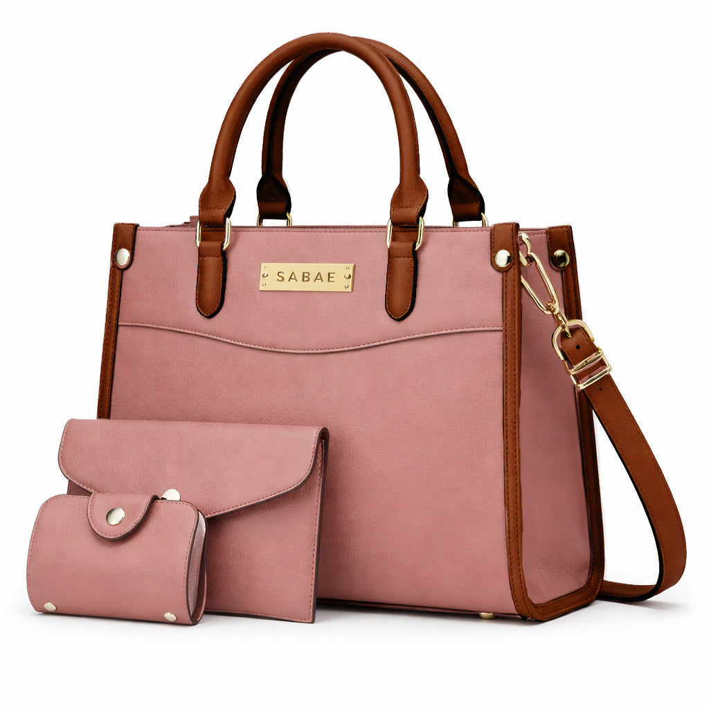 Elegant 3 Pcs Handbag Set for Women – Tote Bag with Shoulder Strap, Clutch & Wallet