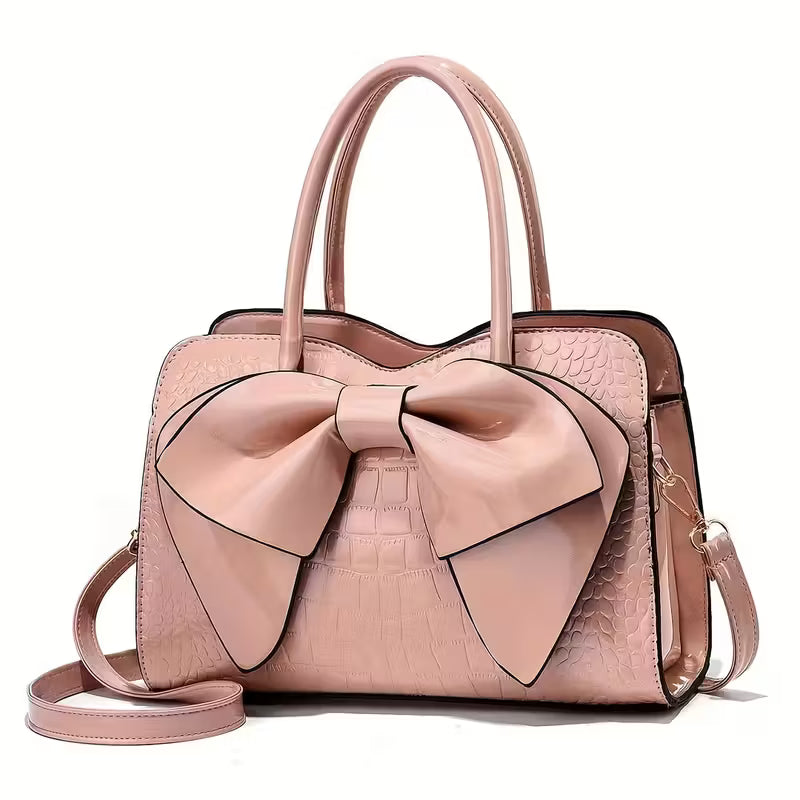 Luxury Crocodile Texture Handbag with Oversized Designer Bow