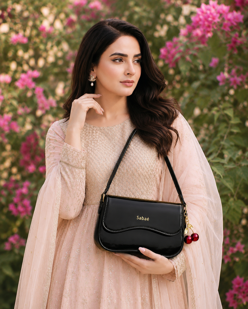 Cherry Charm Crossbody Bag – Black