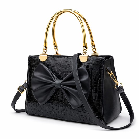 Elegant Silver Bow Handbag with Gold Accents – Perfect for Every Occasion