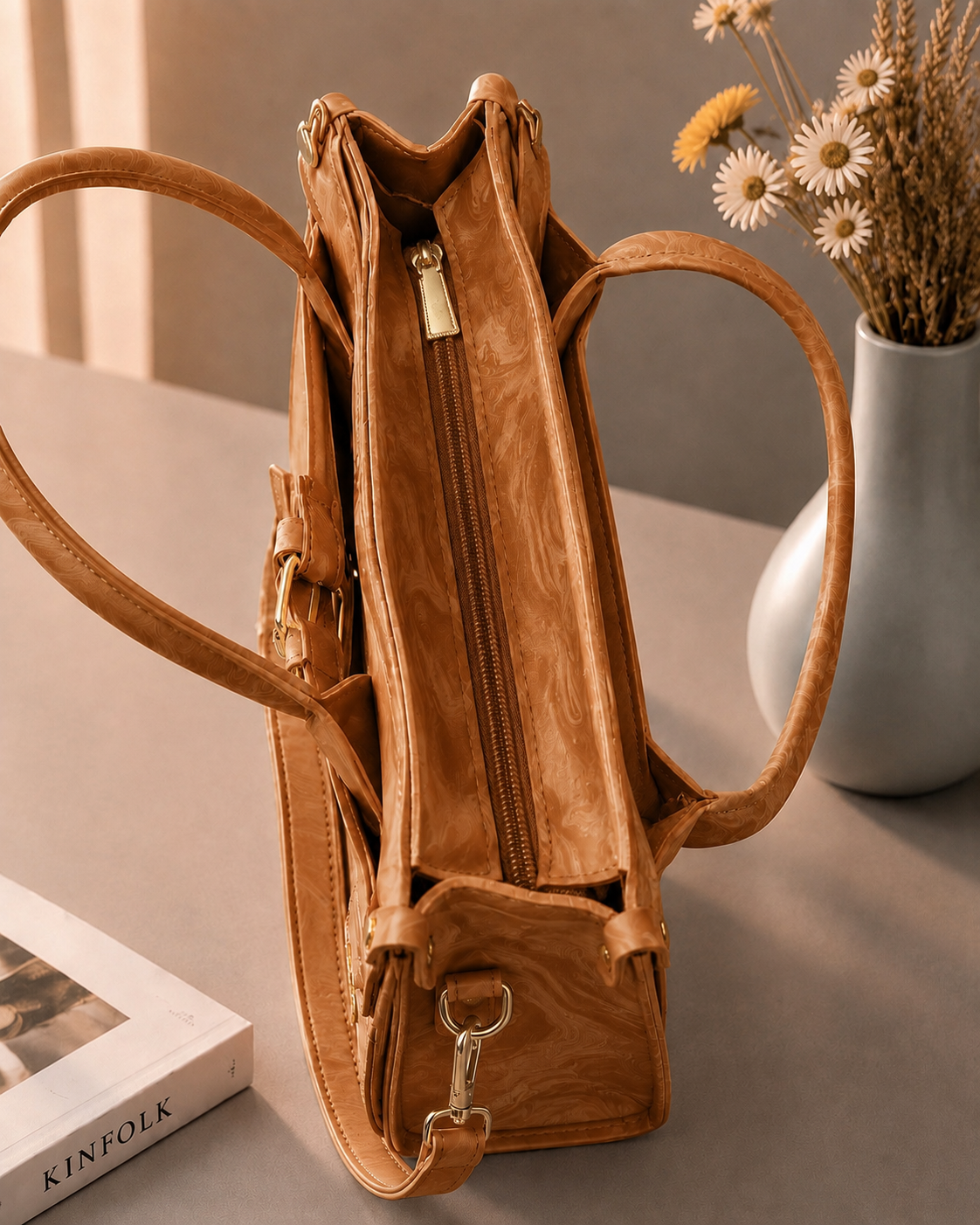 Sabaé Luxe Marble HandBag – Camel Brown