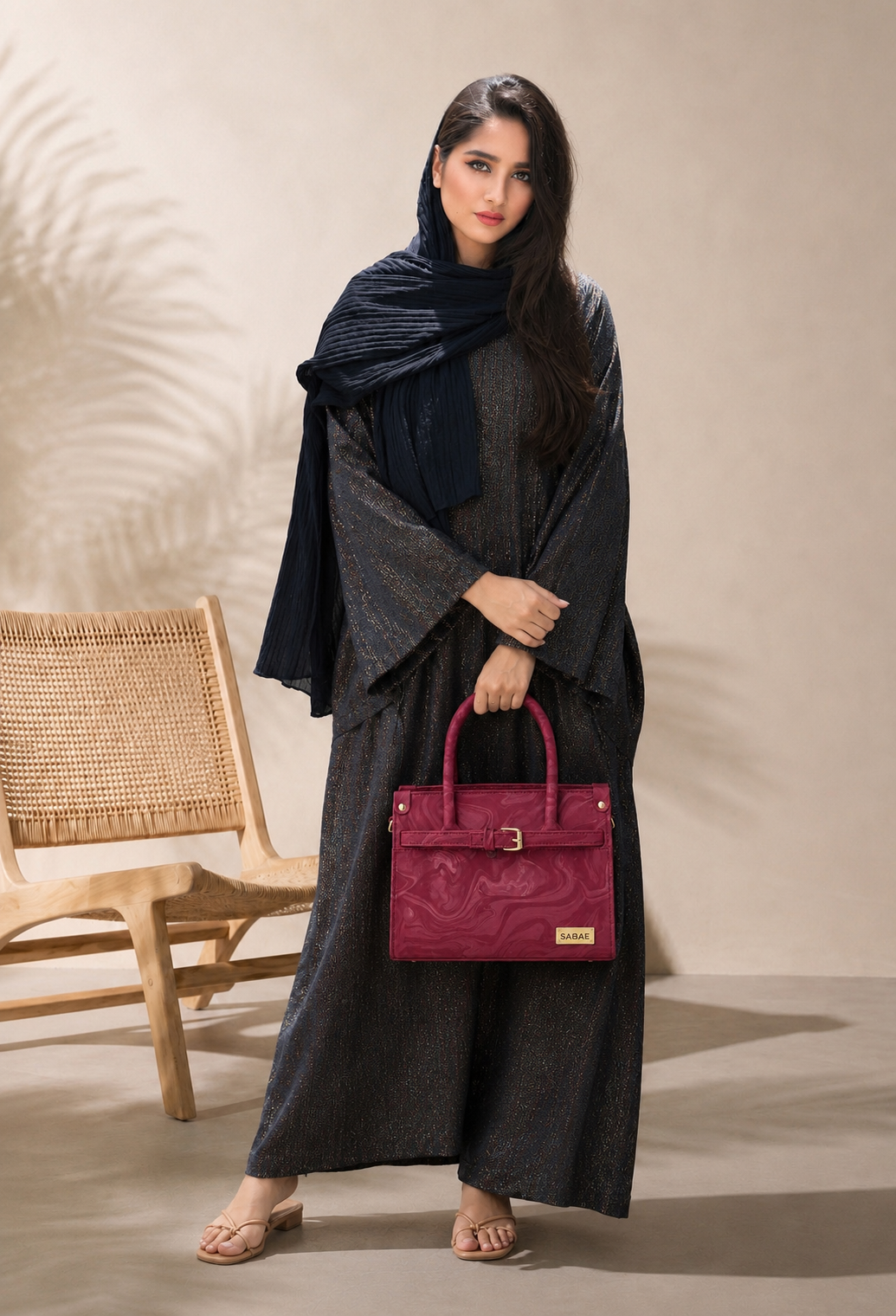 Sabaé Luxe Marble HandBag – Maroon