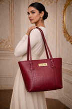 Elegant Croc-Embossed Tote Bag with Gold Logo Accent