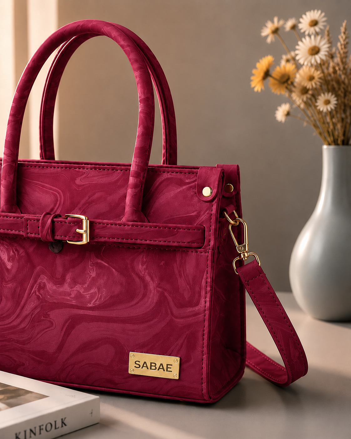 Sabaé Luxe Marble HandBag – Maroon