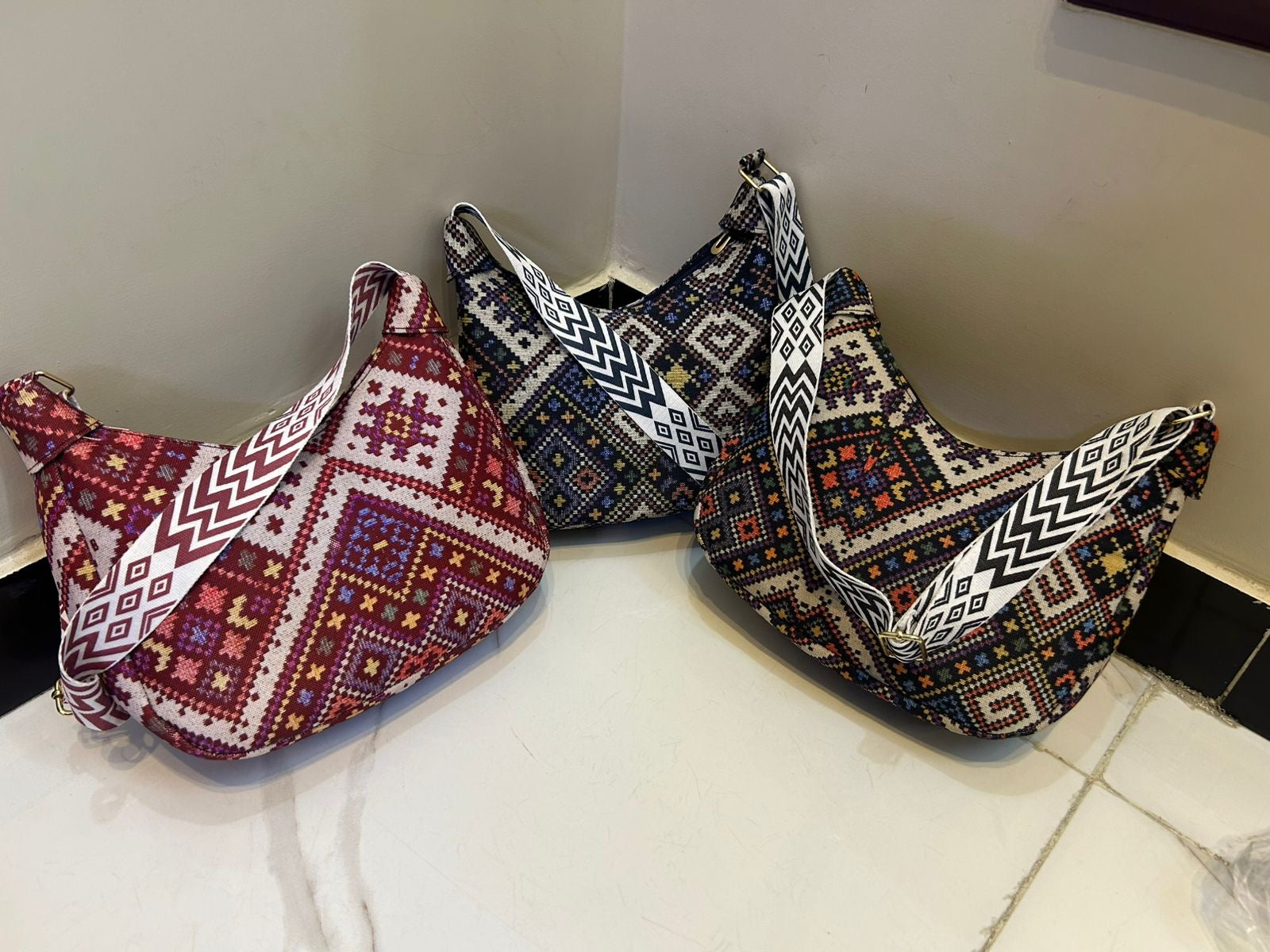 Stylish Trendy Ethnic Print Canvas Shoulder Bag with Adjustable Strap