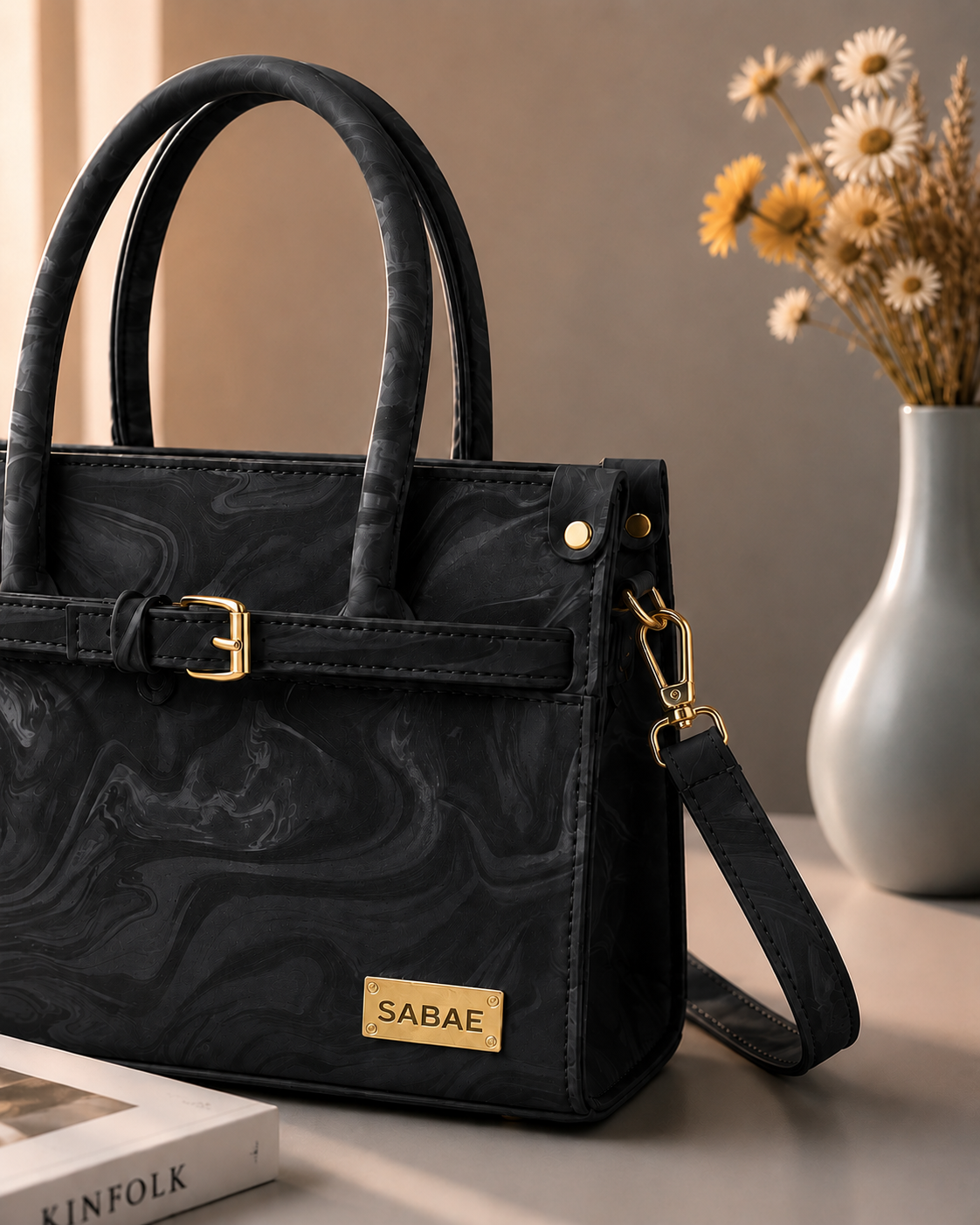 Sabaé Luxe Marble HandBag – Black