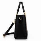 Black and Gray Handbag with Vintage Perfume Design – A Fashionable Statement Piece