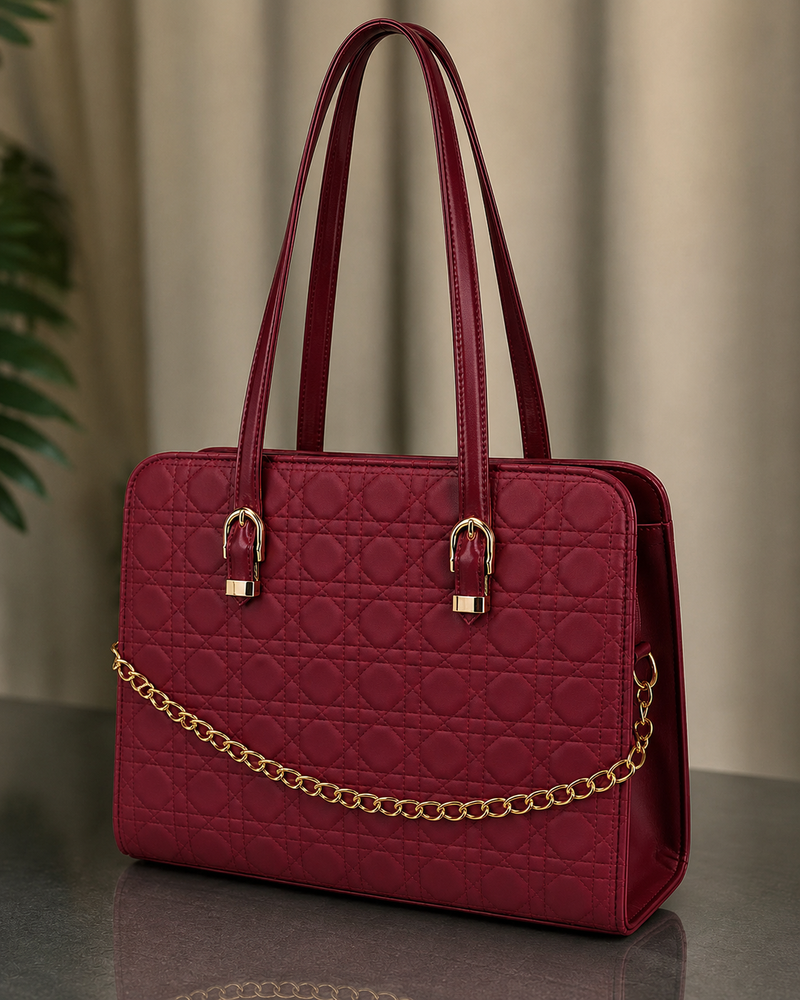 Majestic Chain Tote - Deep Maroon / Burgundy