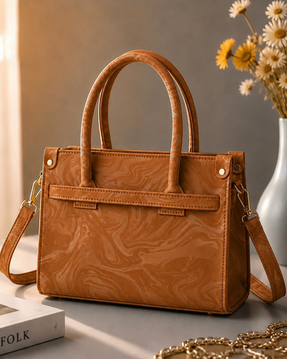 Sabaé Luxe Marble HandBag – Camel Brown