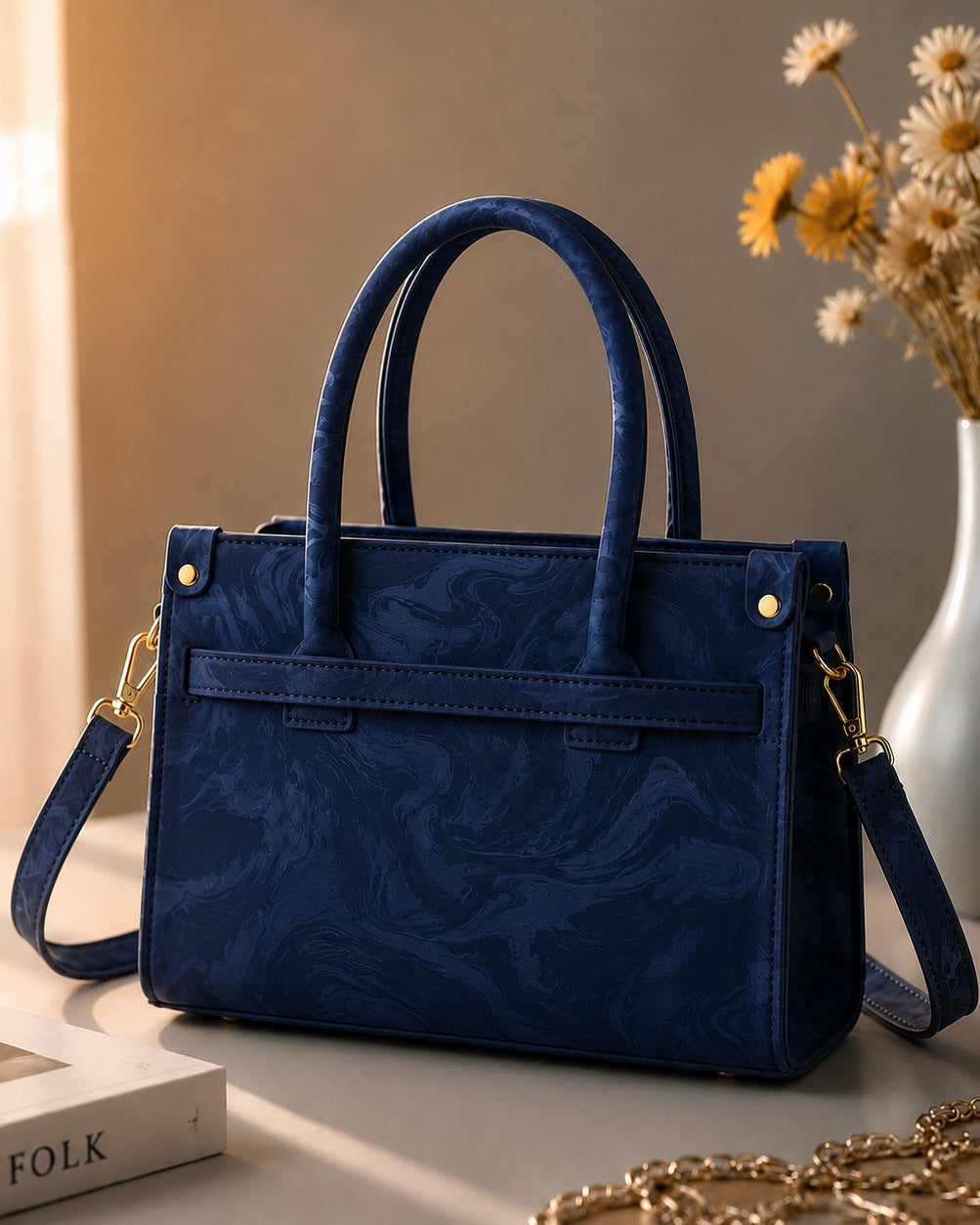 Sabaé Luxe Marble HandBag – Navy Blue