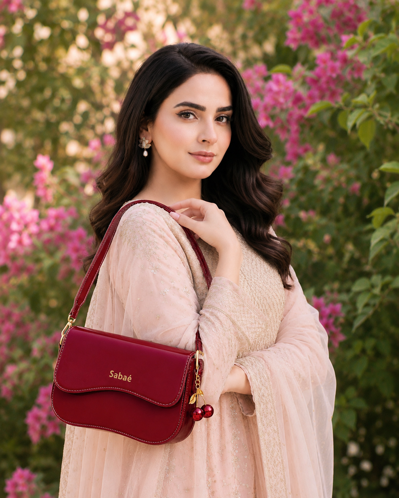 Cherry Charm Crossbody Bag – Maroon