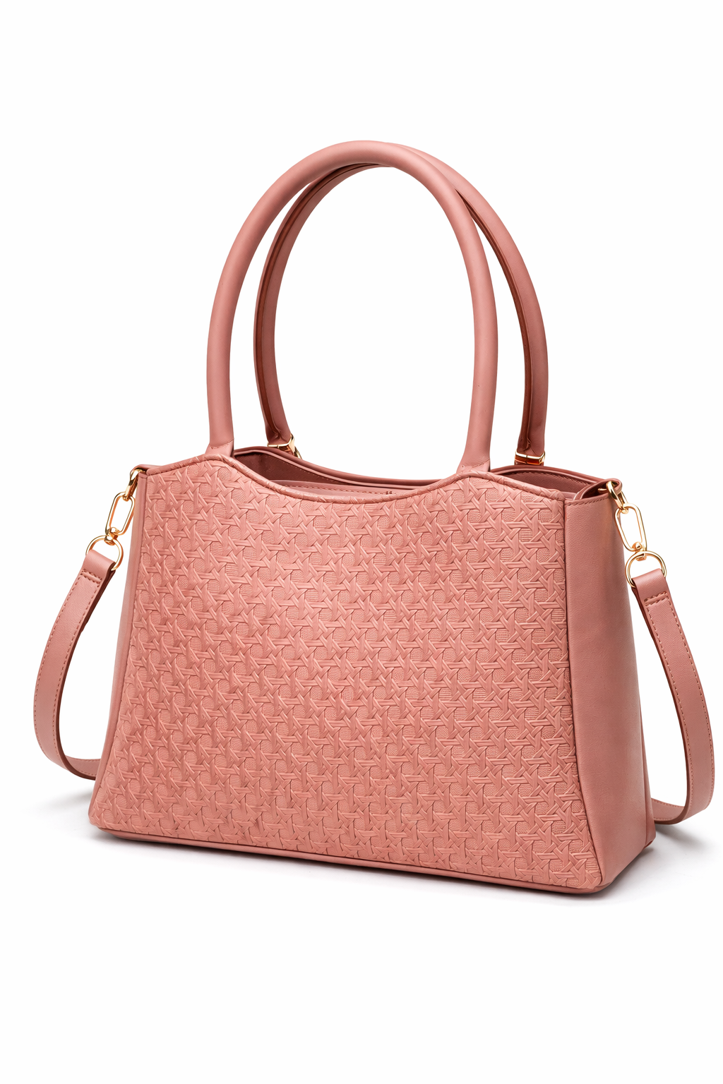 Elegant Blush Pink Designer Handbag with Gold Hardware & Pom-Pom Charm