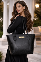 Elegant Croc-Embossed Tote Bag with Gold Logo Accent
