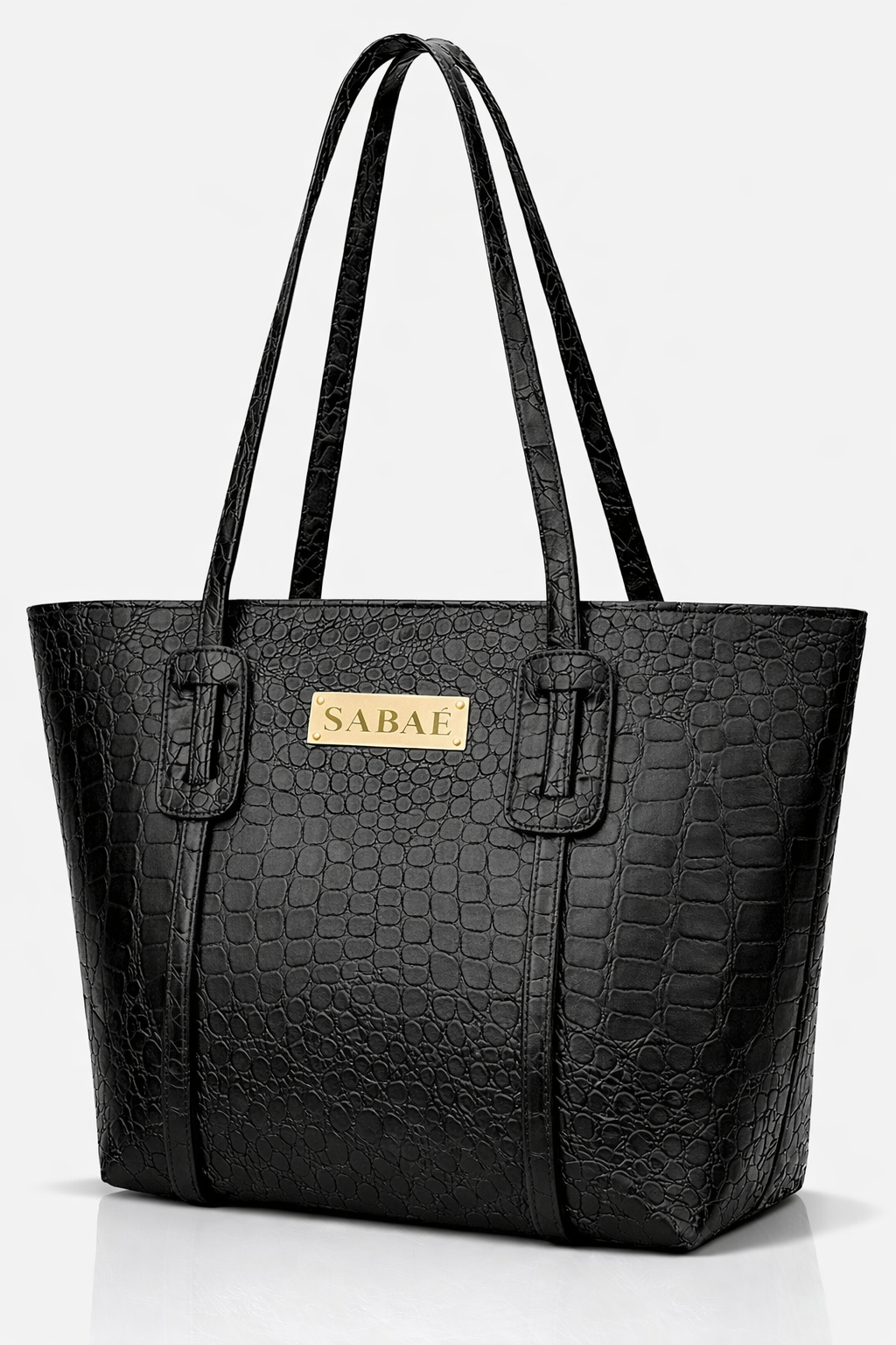 Elegant Croc-Embossed Tote Bag with Gold Logo Accent