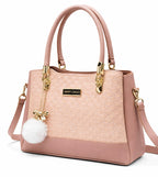 Elegant Blush Pink Designer Handbag with Gold Hardware & Pom-Pom Charm