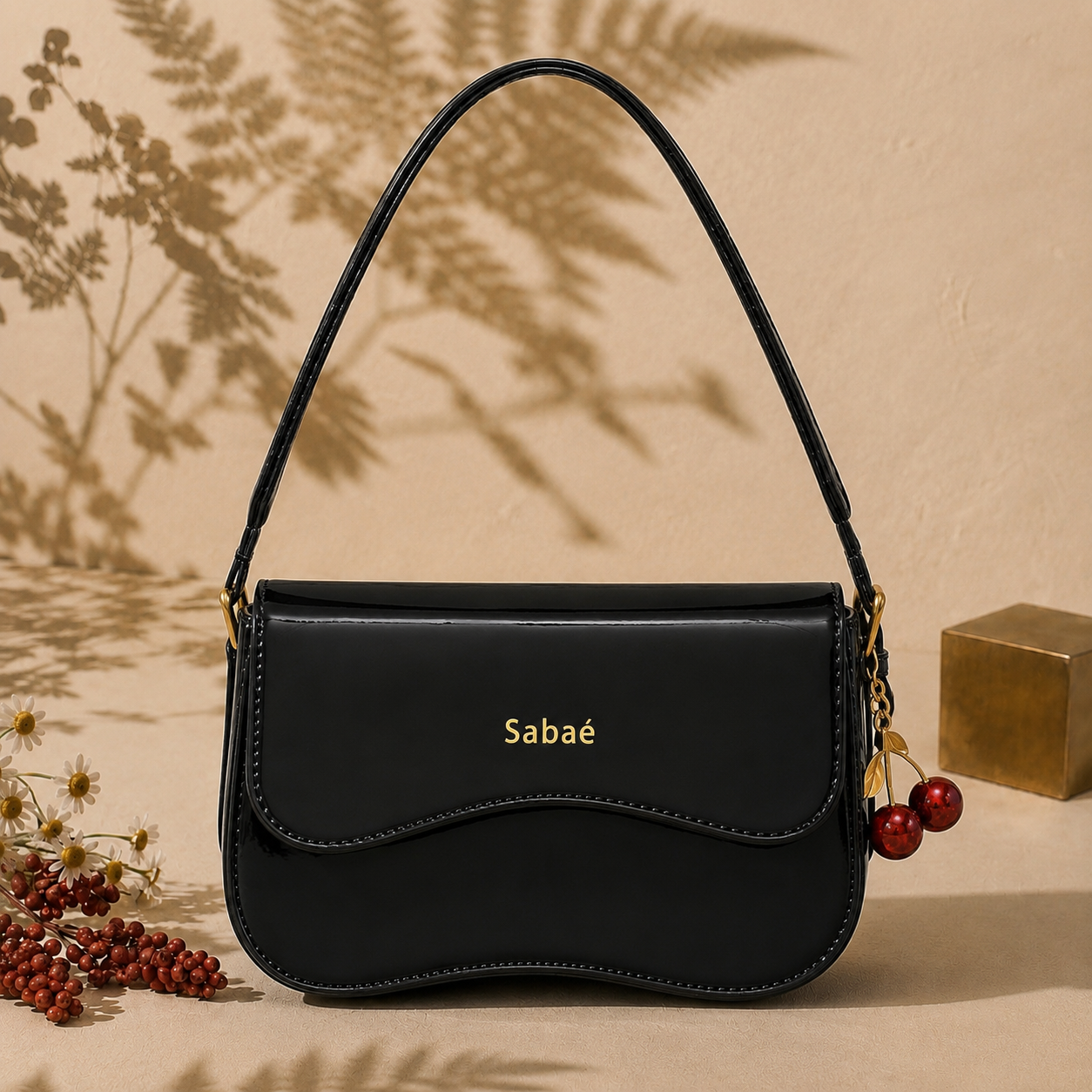Cherry Charm Crossbody Bag – Black