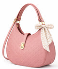 Elegant Pink Moon Bag with Golden Accents and Stylish Scarf – The Ultimate Fashion Accessory