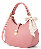Elegant Pink Moon Bag with Golden Accents and Stylish Scarf – The Ultimate Fashion Accessory