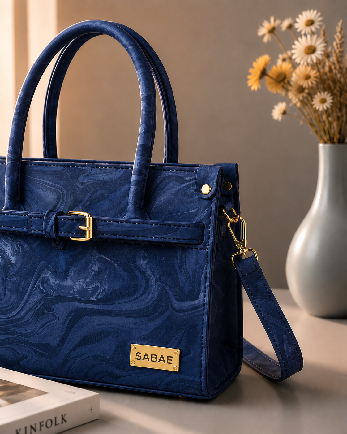 Sabaé Luxe Marble HandBag – Navy Blue