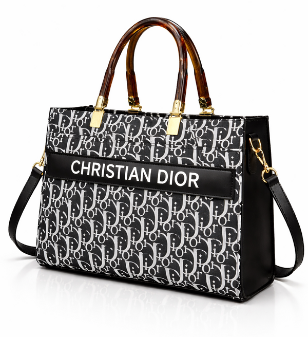 Luxury Christian Dior Printed Handbag with Stylish Handles and Strap