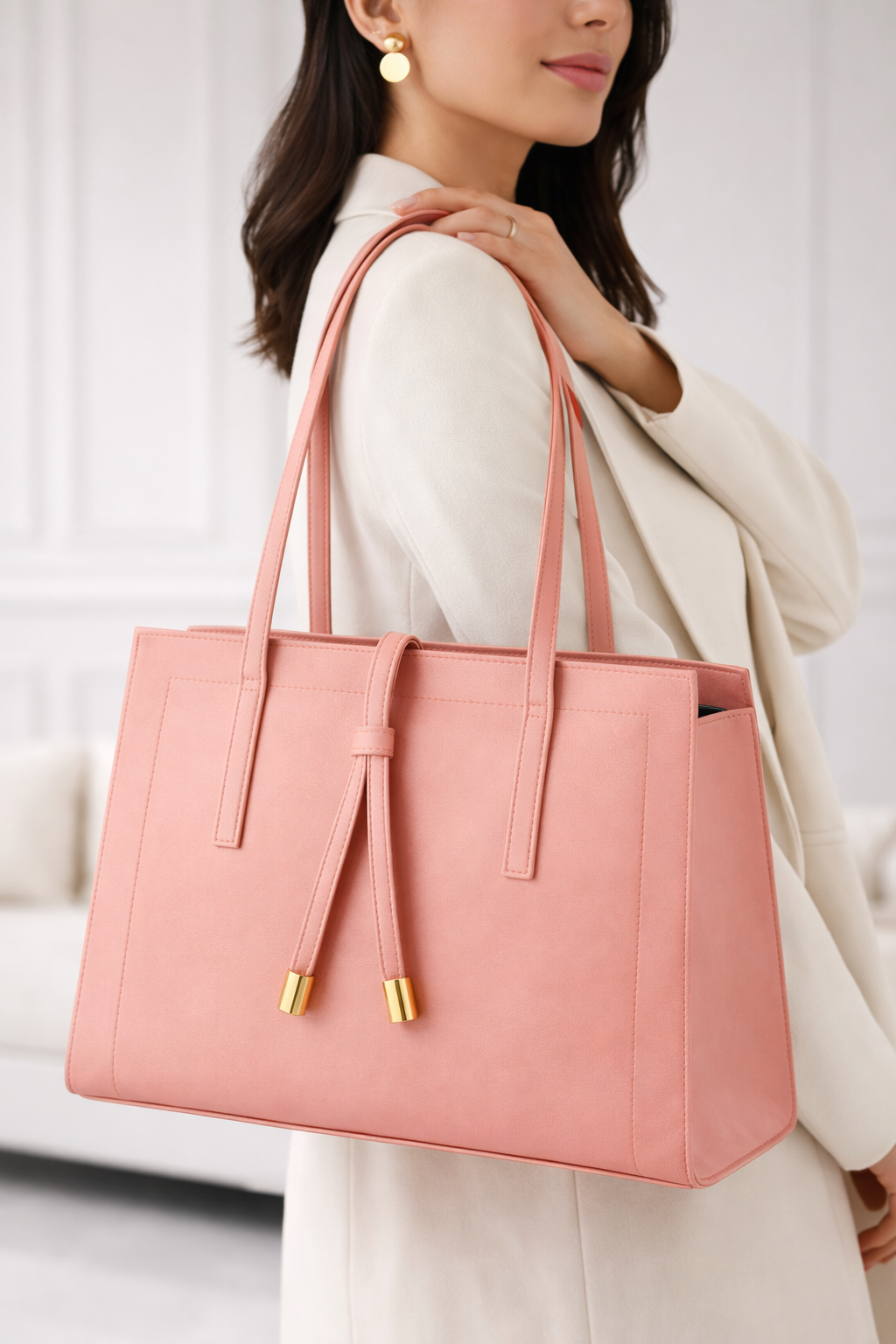 Sleek and Stylish Tote Shoulder Bag with Drawstring Closure