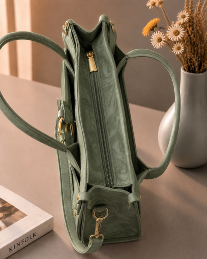 Sabaé Luxe Marble HandBag – Olive Green