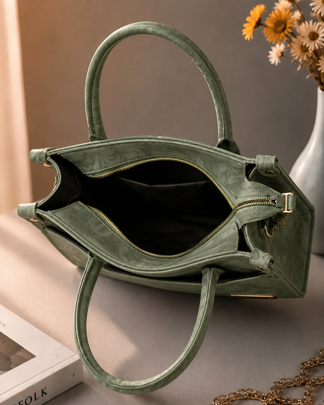 Sabaé Luxe Marble HandBag – Olive Green