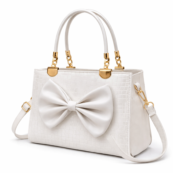 Elegant White Bow Handbag with Gold Accents – Perfect for Every Occasion