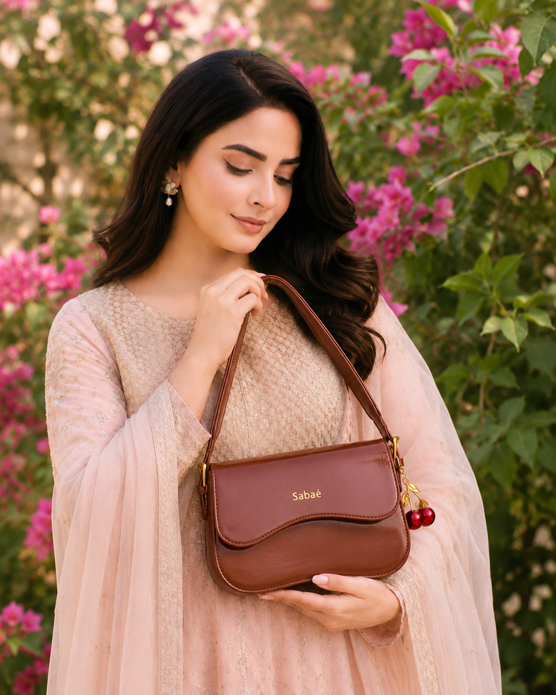 Cherry Charm Crossbody Bag – Brown