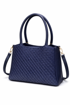 Elegant Navy Blue Designer Handbag with Gold Hardware & Pom-Pom Charm