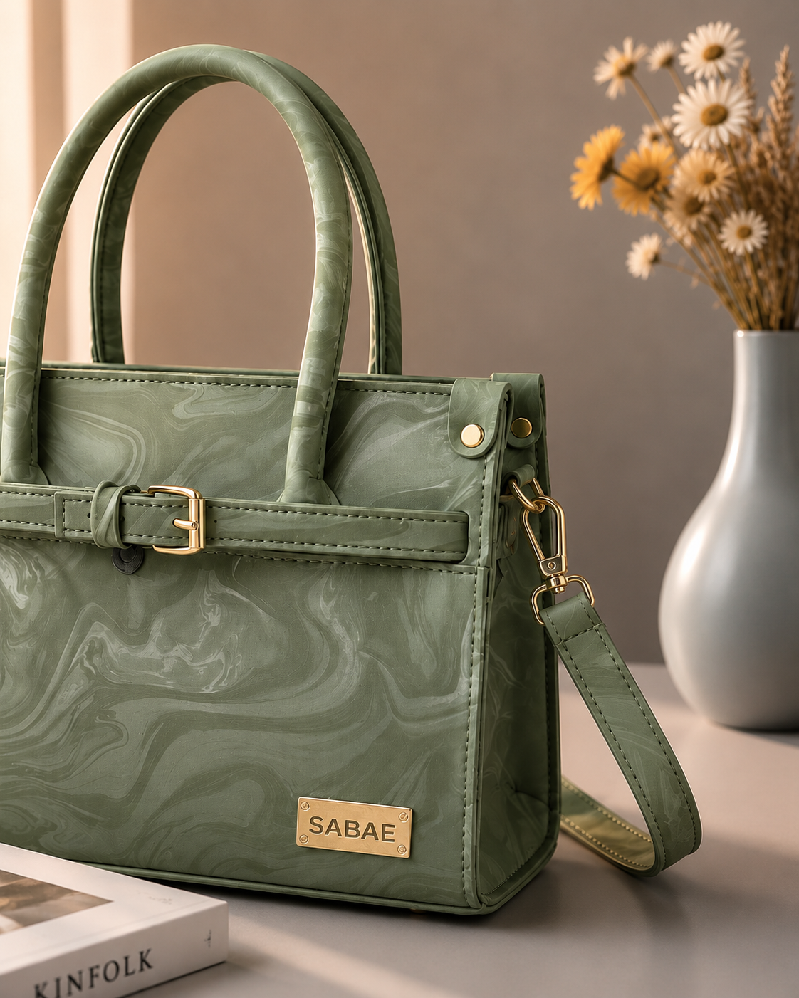 Sabaé Luxe Marble HandBag – Olive Green