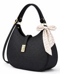 Elegant Black Moon Bag with Golden Accents and Stylish Scarf – The Ultimate Fashion Accessory