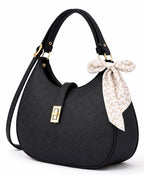 Elegant Black Moon Bag with Golden Accents and Stylish Scarf – The Ultimate Fashion Accessory