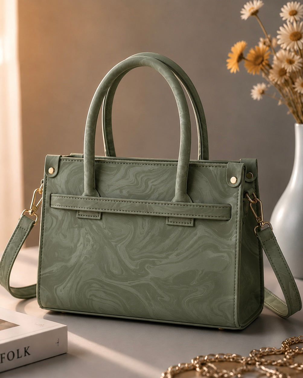 Sabaé Luxe Marble HandBag – Olive Green