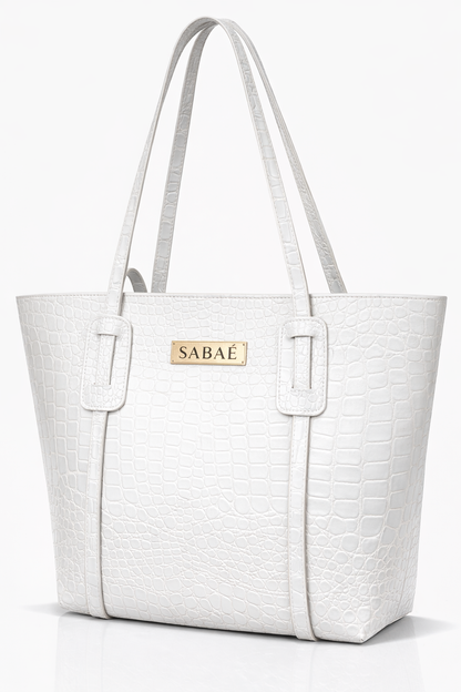 Elegant Croc-Embossed Tote Bag with Gold Logo Accent