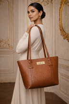 Elegant Croc-Embossed Tote Bag with Gold Logo Accent