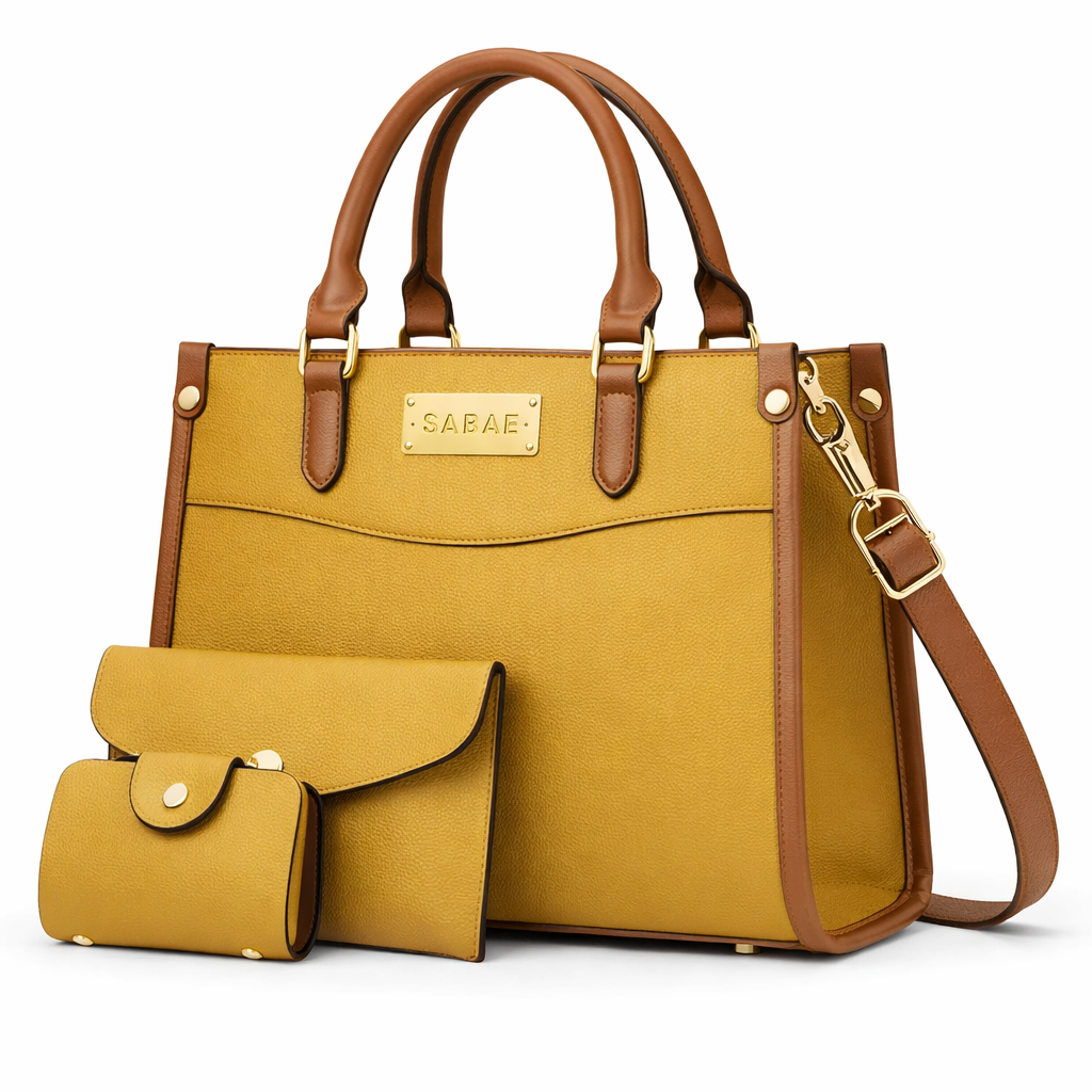 Elegant 3 Pcs Handbag Set for Women – Tote Bag with Shoulder Strap, Clutch & Wallet