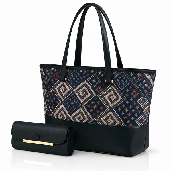 Elegant Two-Piece Canvas Shoulder Bag Set with Long Handles and Matching Pouch