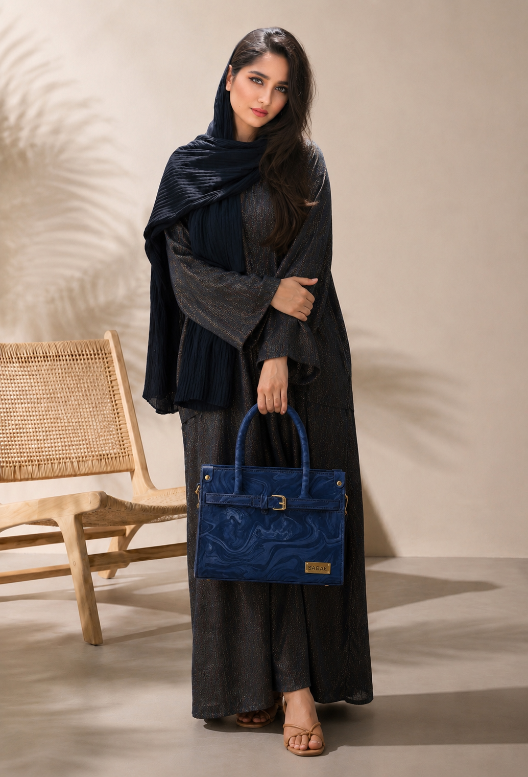 Sabaé Luxe Marble HandBag – Navy Blue